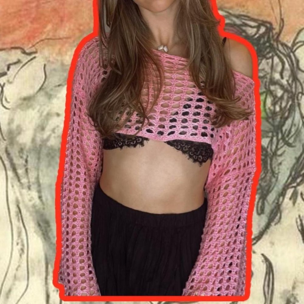 Romwe Crochet Pink Shaw Sweater